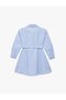 Girdle Detailed Long Sleeve Poplin Striped Shirt Dress - 4