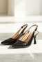 Dolipa Black Wrinkled Patent Leather Side Buckle (8 cm) Pointed Toe Heeled Shoes - 2