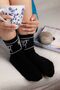 6 Pairs of Text Patterned Cotton Black College Socks – Unisex Women's and Men's Socks Set - 9