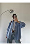 Women's Premium Quality Striped Oversize Balloon Sleeve Shirt - Blue - 4