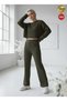 Women's Khaki Green Knitwear Trousers Single Bottom S-M-L Compatible Flexible One Size