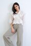 Ecru V-Neck Double-Breasted Cut Ruffle Detail Woven Blouse ALC-X15253 - 2