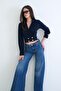 Navy Blue Shirt Collar Double-Breasted Cut Gold Buttoned Cuff Sleeve Blouse Alc-X15252 - 3