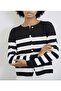 Women's Striped Crew Neck Buttoned Soft Textured Knitwear Cardigan New - 5