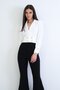White Shirt Collar Double Breasted Cut Gold Buttoned Cuff Sleeve Blouse Alc-X15252