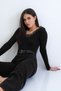 Brown Front and Back V-Neck Cashmere Textured Transparent Lace Detailed Blouse Alc-X15268 - 3