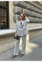 Women's Light Gray Oversize Double-Breasted Blazer Jacket Double Button Office Stylish Classic Jacket - 3