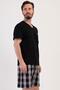 Men's V-Neck Short Sleeve Shorts Black 100% Cotton Pajama Set C5T8N1904 - 2