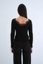 Brown Front and Back V-Neck Cashmere Textured Transparent Lace Detailed Blouse Alc-X15268 - 5