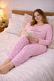 Women's Plus Size Long Sleeve Casual Pajama Set – Soft Textured Comfortable Loungewear - 4