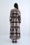 Brown V-Neck Ethnic Patterned Maxi Length Woven Summer Dress Alc-X15275 - 6