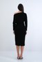 Black Boat Neck Bat Sleeve Knitted Dress with Elastic Waist Alc-X15259 - 6