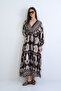 Brown V-Neck Ethnic Patterned Maxi Length Woven Summer Dress Alc-X15275 - 5