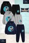 Children's Unisex Wolf Gray Turquoise Canvas 3-Piece Hooded Tracksuit Set