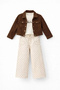 Girl's Brown Jacket with Polka Dot Detail, 3-Piece Set - 2