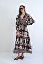 Brown V-Neck Ethnic Patterned Maxi Length Woven Summer Dress Alc-X15275 - 4