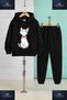 Children's Unisex Cat Black Pencil Pink Ribbon 3-Piece Hooded Tracksuit Set - 2
