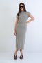 Mink High Collar Short Sleeve Maxi Length Knitwear Dress Alc-X15297 - 4