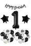 1 Year Old Black and White Birthday Balloon Set – Happy Birthday & Number Balloon