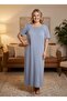New Season Aviator Blue Summer Full Length Buttoned Short Sleeve Special Design Large Size (Oversized) Nightgown - 7