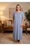 New Season Aviator Blue Summer Full Length Buttoned Short Sleeve Special Design Large Size (Oversized) Nightgown - 8