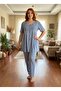 New Season Aviator Blue Buttoned Short Sleeve Special Design Summer Large Size (Oversize) Pajama Set - 6