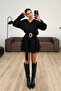 Women's Black Belted Mini Dress with Lace Detail - 3