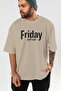 Friday Front Printed Beige Oversize T-Shirt Men's Women's Cotton Crew Neck T-Shirt - 6