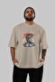 Brave Front Printed Beige Oversize T-Shirt Men's Women's Cotton Crew Neck T-Shirt - 5