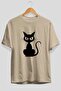 Cat Design Front Printed Beige Oversize T-Shirt Men Women Cotton Crew Neck T-Shirt