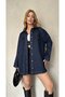 Women's Navy Blue Oversize Belted Denim Jacket - 2