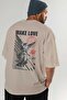 Make Love Back Printed Beige Oversize T-Shirt Men Women Cotton Crew Neck T-Shirt - 7
