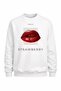 White sweatshirt with a strawberry lips print - unisex