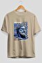 Hermes 1 Front Printed Beige Oversize T-Shirt Men's Women's Cotton Crew Neck T-Shirt