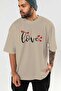 Love (3) Front Printed Beige Oversize T-Shirt Men Women Cotton Crew Neck T-Shirt - 6