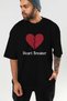 Heart Breaker Front Printed Black Oversize T-Shirt Men Women Cotton Crew Neck T-Shirt - 7