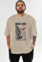 Make Love Front Printed Beige Oversize T-Shirt Men Women Cotton Crew Neck T-Shirt - 2