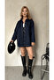 Women's Navy Blue Oversize Belted Denim Jacket - 5