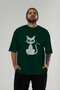 Cat Design Front Printed Green Oversize T-Shirt Men Women Cotton Crew Neck T-Shirt - 5
