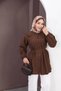 Women's Brown Retro Wide Double Collar Pleated Belted Waist Long Sleeve Woven Tunic Shirt - 2