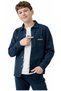 Boys' Lettered Snap Closure Shirt, Elastic Waist Pants, T-Shirt, Petrol Blue Color, Three-Piece Set - 4