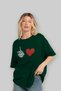 Heart and Finger Front Printed Green Oversize T-Shirt Men Women Cotton Crew Neck T-Shirt - 4