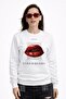 White sweatshirt with a strawberry lips print - unisex - 2
