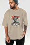 Brave Front Printed Beige Oversize T-Shirt Men's Women's Cotton Crew Neck T-Shirt - 6