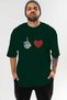 Heart and Finger Front Printed Green Oversize T-Shirt Men Women Cotton Crew Neck T-Shirt - 2