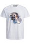 Short-Sleeved White Snow Lying Cute Dog Printed Cotton Adult T-Shirt
