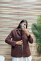Women's Brown Buttoned Suede Jacket with Pocket Detail - 3