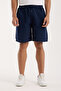Navy Blue Men's Cotton-Linen Blend Shorts