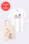 Printed Cloth Book Bag & Patterned White T-Shirt Set – Stylish and Comfortable Two-Piece Set Suitable for Daily Use - 2