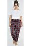 Women's Plaid Patterned Large Size Suede Velvet Elastic Waist Comfortable Cut Pajama Bottoms